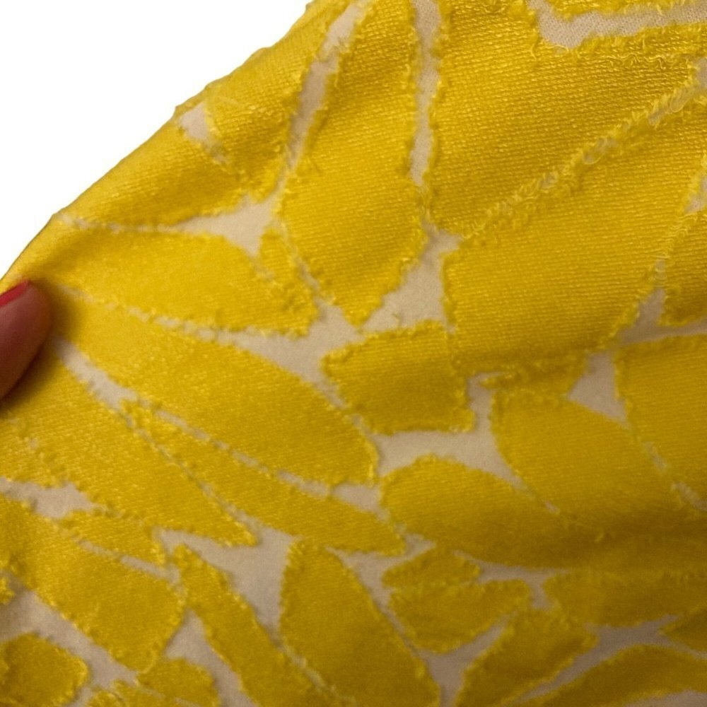 Susan Graver Sunny Yellow White Mixed Media Blouse V-Neck Elastic Cuff Sz L - Picture 4 of 9
